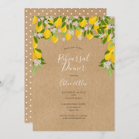 Rustikale Zitronen Blossom Probe Abendessen Einladung (Vorne/Hinten)