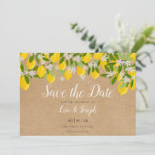 Rustikale Zitronen blühen Elegant Script Save The Date (Stehend Vorderseite)