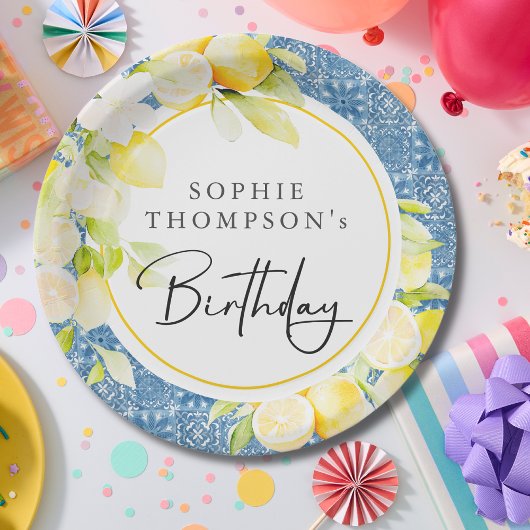 Rustikale Zitronen mediterraner Geburtstag Pappteller