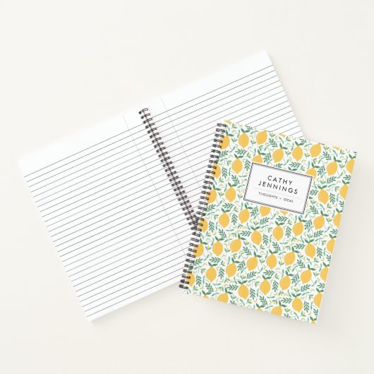 Rustikale Zitronenfrüchte Gelbe Sommergrünen Blätt Notizblock (Innenseite)