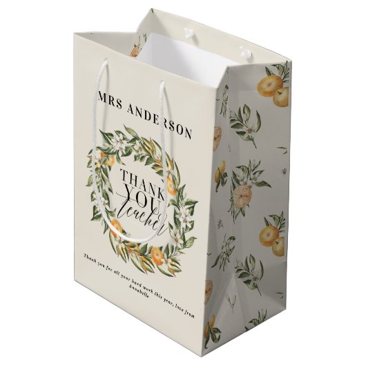 Rustikale Zitrusfrüchte orange botanische danke Ih Mittlere Geschenktüte (Rückseite Schrägansicht)