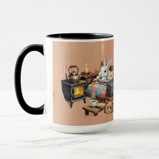 "Rustikale Zuflucht: Handbemalte Tier Kaffee Tasse (Links)