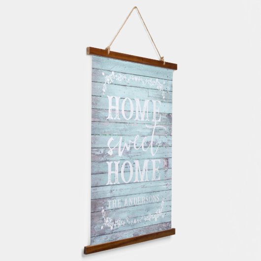 Rustikale Zuhause Sweet Zuhause | Familienname Wandteppich Mit Holzrahmen (Gewinkelt)