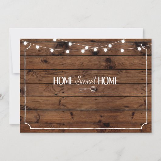 Rustikale Zuhause Sweet Zuhause Housewärming Light Einladung (Rückseite)