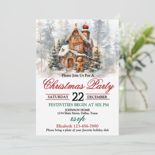 Rustikale Zuhause Weihnachts-Party Einladung (Stehend Vorderseite)
