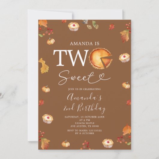 Rustikale Zwei süße Süsse Kuchen Herbst 2. Geburts Einladung (Vorderseite)