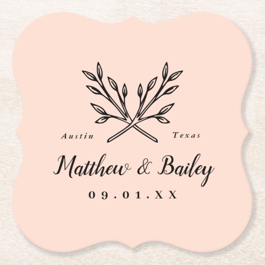 Rustikale Zweige Hochzeitmonographie | Blüte Untersetzer (Vorderseite)