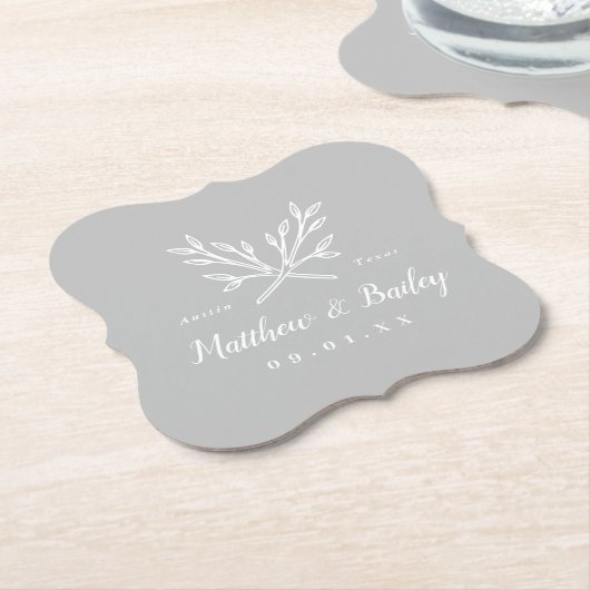 Rustikale Zweige Hochzeitmonographie | Grau Untersetzer (angewinkelt)