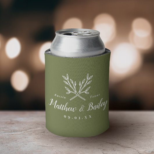 Rustikale Zweige Hochzeitmonographie | Olive Green Dosenkühler