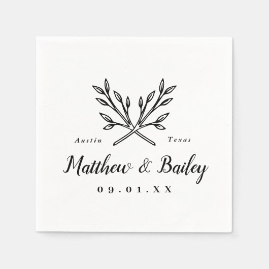 Rustikale Zweige Hochzeitmonographie Serviette (Vorderseite)