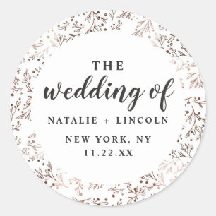 Rustikale Zweige Kupfer-Folien Herbst Hochzeit im Runder Aufkleber