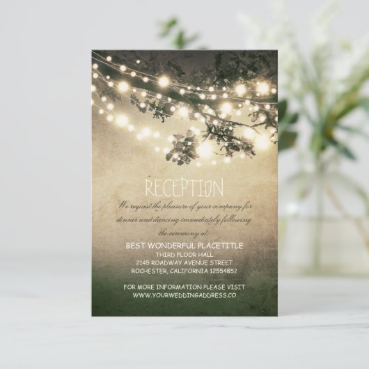 rustikale Zweige & Lichter Hochzeitsempfang Begleitkarte (Stehend Vorderseite)