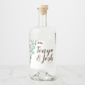 Rustikale Zweige und Grünliebensvögel Hochzeiten Alkoholflaschenetikett (Vorderseite)