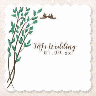 Rustikale Zweige und Grünliebensvögel Hochzeiten Untersetzer
