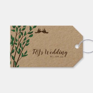 Rustikale Zweige und Grünzeug Liebesvögel Hochzeit Geschenkanhänger