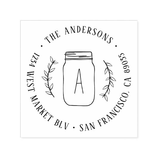 Rustikale Zweigstelle & Mason Jar erste Rücksendea Permastempel (Design)