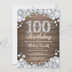 Rustikaler 100. Geburtstag Silber Diamant Einladung