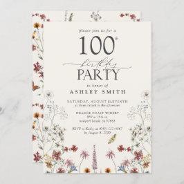 Rustikaler 100. Geburtstagsparty Wildblume Garten Einladung