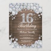 Rustikaler 16. Geburtstags-silberner Diamant Einladung (Vorne/Hinten)