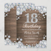Rustikaler 18. Geburtstag Silver Diamond Einladung (Vorne/Hinten)