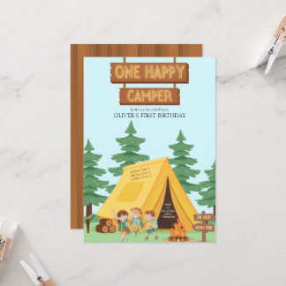 Rustikaler 1 Happy Camping zum ersten Geburtstag Einladung