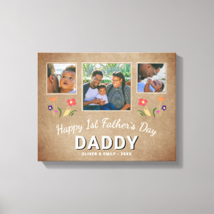 Rustikaler 1. Vatertag Daddy Erinnerungsstück 3 Fo Leinwanddruck