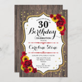 Rustikaler 30. Geburtstag - Sonnenblumen aus Holz  Einladung (Vorne/Hinten)