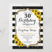 Rustikaler 30. Geburtstag - Sonnenblumen Streifen Einladung (Vorderseite)