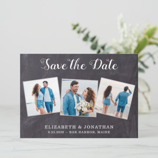 Rustikaler 3-Foto-QR-Code Save The Date (Stehend Vorderseite)