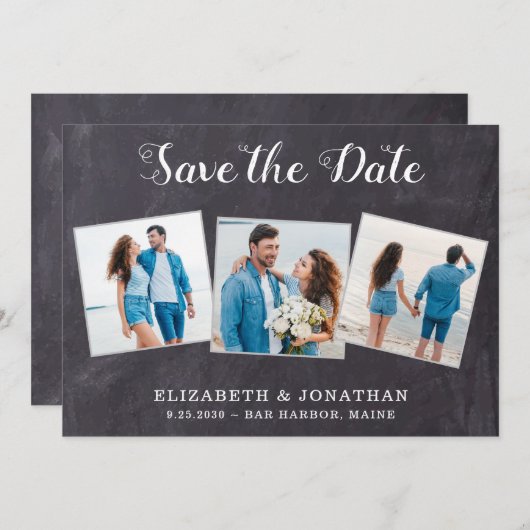 Rustikaler 3-Foto-QR-Code Save The Date (Vorne/Hinten)