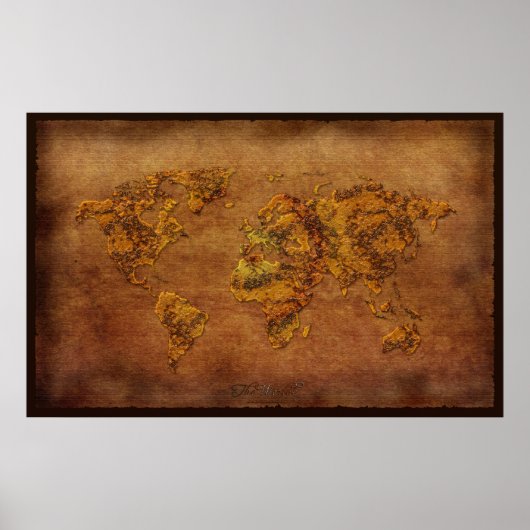 Rustikaler 3D-Effekt World Map Art Poster (Vorne)