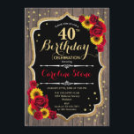 Rustikaler 40. Geburtstag - Rose Sonnenblumen Holz Einladung<br><div class="desc">Rustikale 40. Geburtstagseinladung. Elegantes Design mit Imitaten Glitzer Gold und dunkelbraunes Holzmuster. Verfügt über Sonnenblumen und Rose. Ideal für einen eleganten Landhausstil oder eine Geburtstagsfeier im Garten.</div>