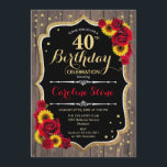 Rustikaler 40. Geburtstag - Rose Sonnenblumen Holz Einladung<br><div class="desc">Rustikale 40. Geburtstagseinladung. Elegantes Design mit Imitaten Glitzer Gold und dunkelbraunes Holzmuster. Verfügt über Sonnenblumen und Rose. Ideal für einen eleganten Landhausstil oder eine Geburtstagsfeier im Garten.</div>