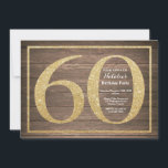 Rustikaler 60. Geburtstag Einladung Gold Glitzer<br><div class="desc">Rustikale 60. Geburtstagseinladung. Black and Gold Glitzer Geburtstagsparty lädt mit rustikalem Holzhintergrund ein. Überraschung Geburtstag. Erwachsener zum Geburtstag. Männer oder Frauen schwindeln Party. Für weitere Anpassungen klicken Sie bitte auf die Schaltfläche "Anpassen" und verwenden Sie unser Designwerkzeug,  um diese Vorlage zu ändern.</div>