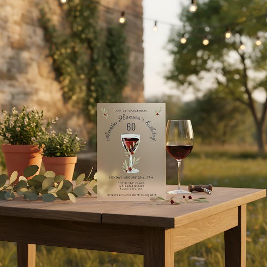 Rustikaler 60. Geburtstag Roter Wein Geburtstag Acryleinladungen