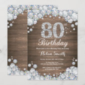 Rustikaler 80. Geburtstagssilber Einladung (Vorne/Hinten)
