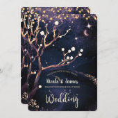 Rustikaler Abend Lights Lila Hochzeit Einladung (Vorne/Hinten)