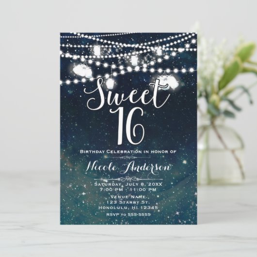 Rustikaler Abend Night Sky Mason Jar Lights SWEET Einladung (Stehend Vorderseite)