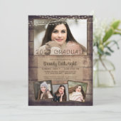 Rustikaler Abschluss 4 Foto Holzsaitenleuchten Einladung (Stehend Vorderseite)