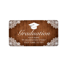 Rustikaler Abschluss aus Holz und Weißspitzen Adressaufkleber