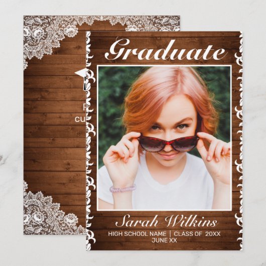 Rustikaler Abschluss aus Holz und Weißspitzen Ankündigung (Vorne/Hinten)