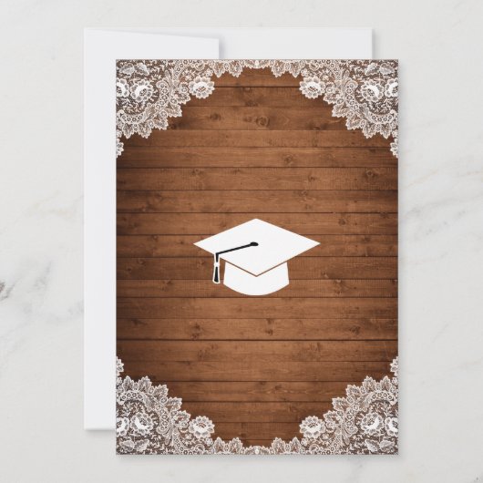 Rustikaler Abschluss aus Holz und Weißspitzen Einladung (Rückseite)