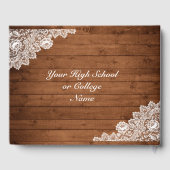 Rustikaler Abschluss aus Holz und Weißspitzen Gästebuch (Rückseite)