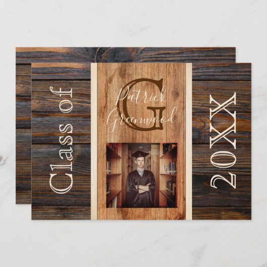 Rustikaler Abschluss aus Ton, Monogramm Einladung (Vorne/Hinten)