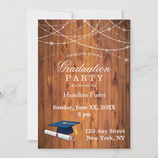 Rustikaler Abschluss Cherry String Lights Barn Woo Einladung (Rückseite)