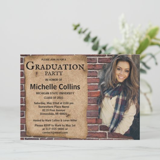 Rustikaler Abschluss Einladung (Stehend Vorderseite)