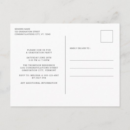 Rustikaler Abschluss Einladungspostkarte (Rückseite)