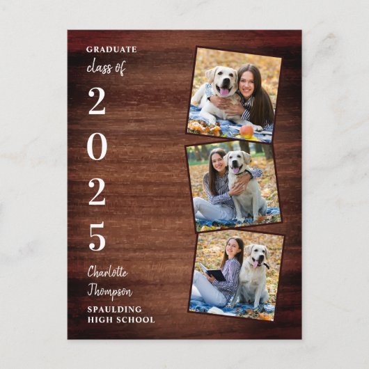 Rustikaler Abschluss Einladungspostkarte (Vorderseite)