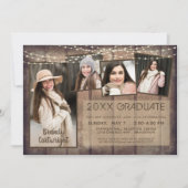 Rustikaler Abschluss-Fotomaterial Collage Wood Str Einladung (Vorderseite)