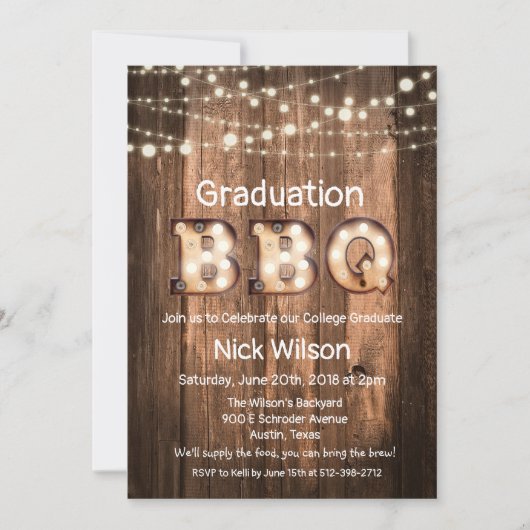 Rustikaler Abschluss GRILLEN Einladung (Vorderseite)
